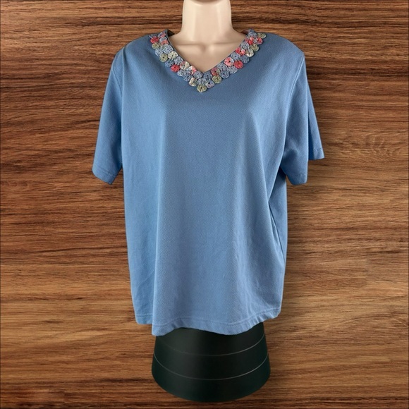 Koret Tops - KORET FRANCISCA Blouse Women’s Large Blue V Neck Floral (406)